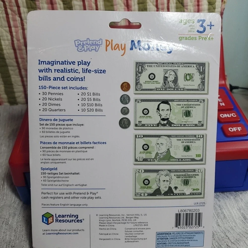 Learning Resources OS Cash Register Kids Red Blue Play Money Set STEM Math Toy